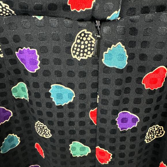 Anne Klein Women Vintage 100%  Silk Midi Dress Size 8 Leaves Classic Black Print - Picture 9 of 11